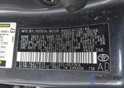 2009 Toyota Corolla Le z USA, uszkodzony, nr VIN 2T1BU40E79C141652